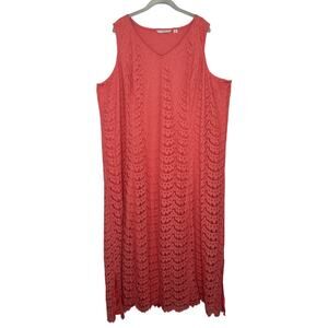 Isaac Mizrahi Live Womens Peach Floral Sleeveless Lace Maxi Dress Plus Size 3x